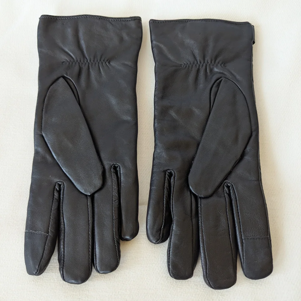 Michael Kors Black Quilted Leather Gloves with Silver Accents